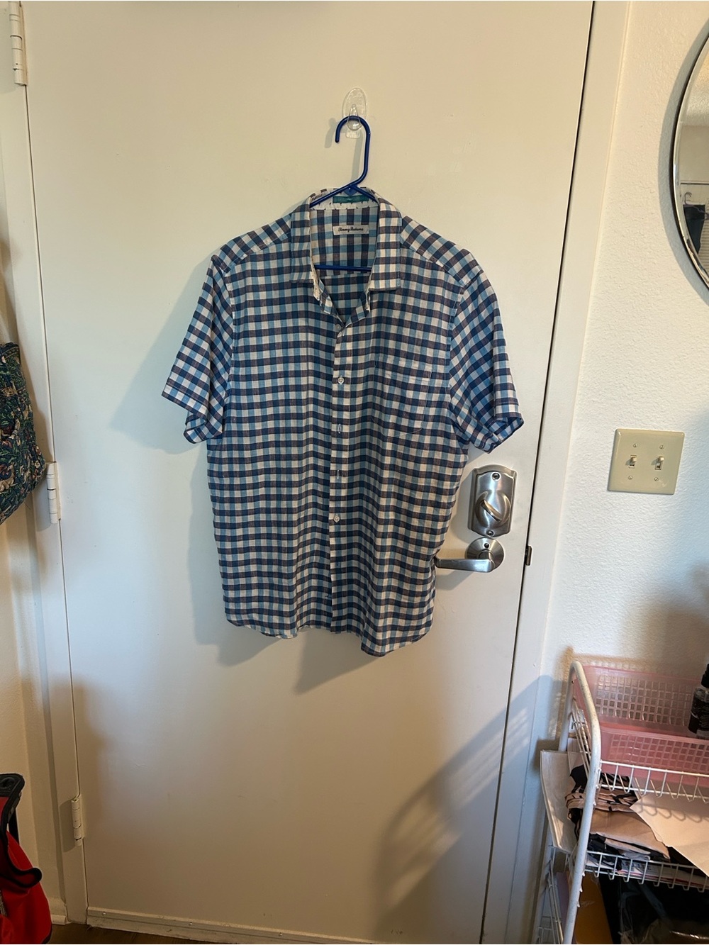 Tommy Bahama Blue and White Check Short-Sleeve Button-Down